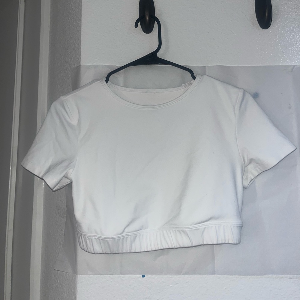 White Cropped Workout Shirt